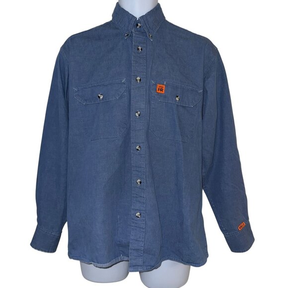 Wrangler Riggs Workwear Weatern Shirt Mens M Reg HRC2 FR Button Front Blue - Picture 1 of 11
